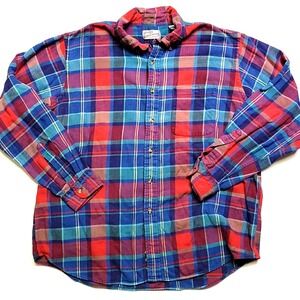 Vintage Sears Roebuck & Co. Tartan Plaid Long-Sleeve Red Blue Flannel Men's XL